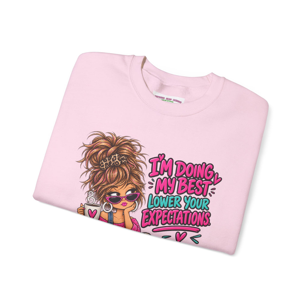 I'm Doing My Best Crewneck Sweatshirt — Cute Girl & Puppy Graphic