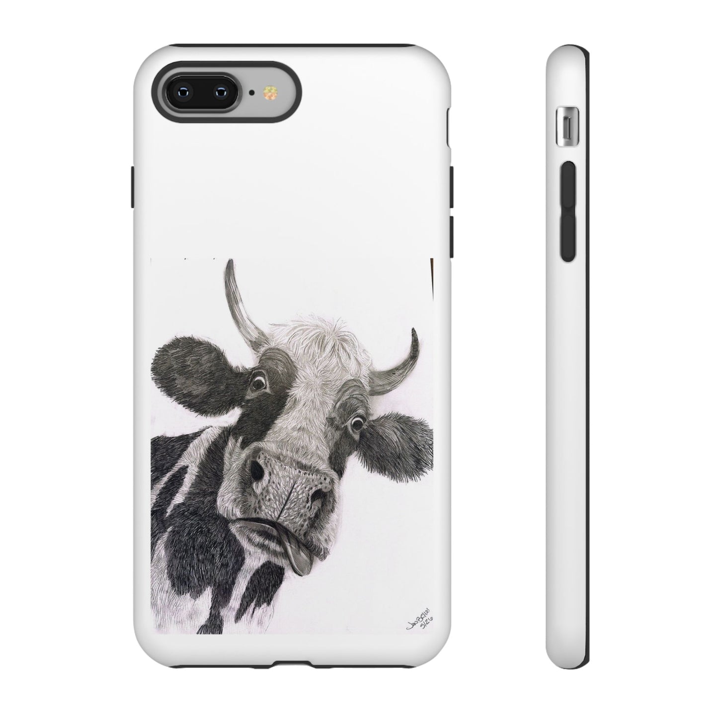 Cow Sketch Tough Phone Case — Protective iPhone Cover with Whimsical Cow Illustration
