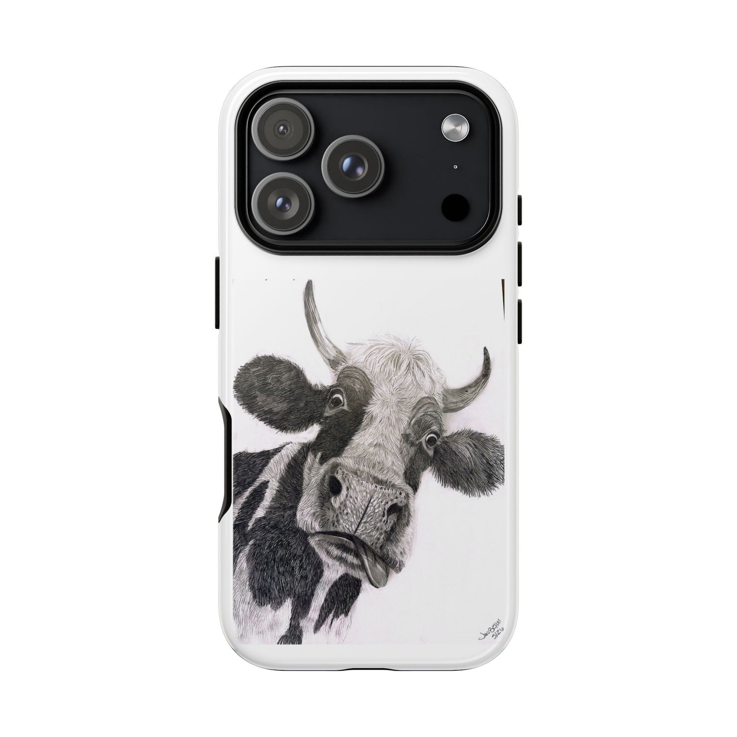 Cow Sketch Tough Phone Case — Protective iPhone Cover with Whimsical Cow Illustration