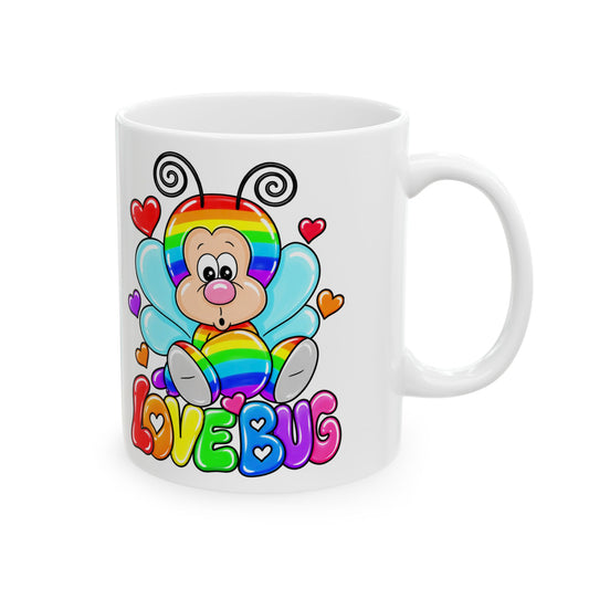 Rainbow Love bug  Ceramic Mug — Cute Colorful Cartoon with 'LOVE'