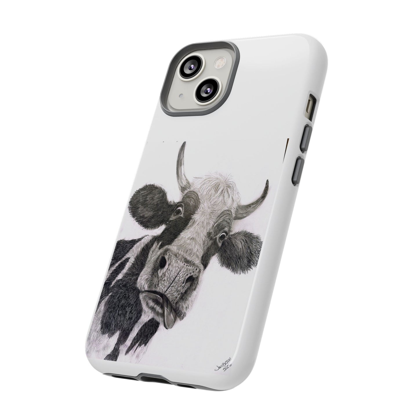 Cow Sketch Tough Phone Case — Protective iPhone Cover with Whimsical Cow Illustration