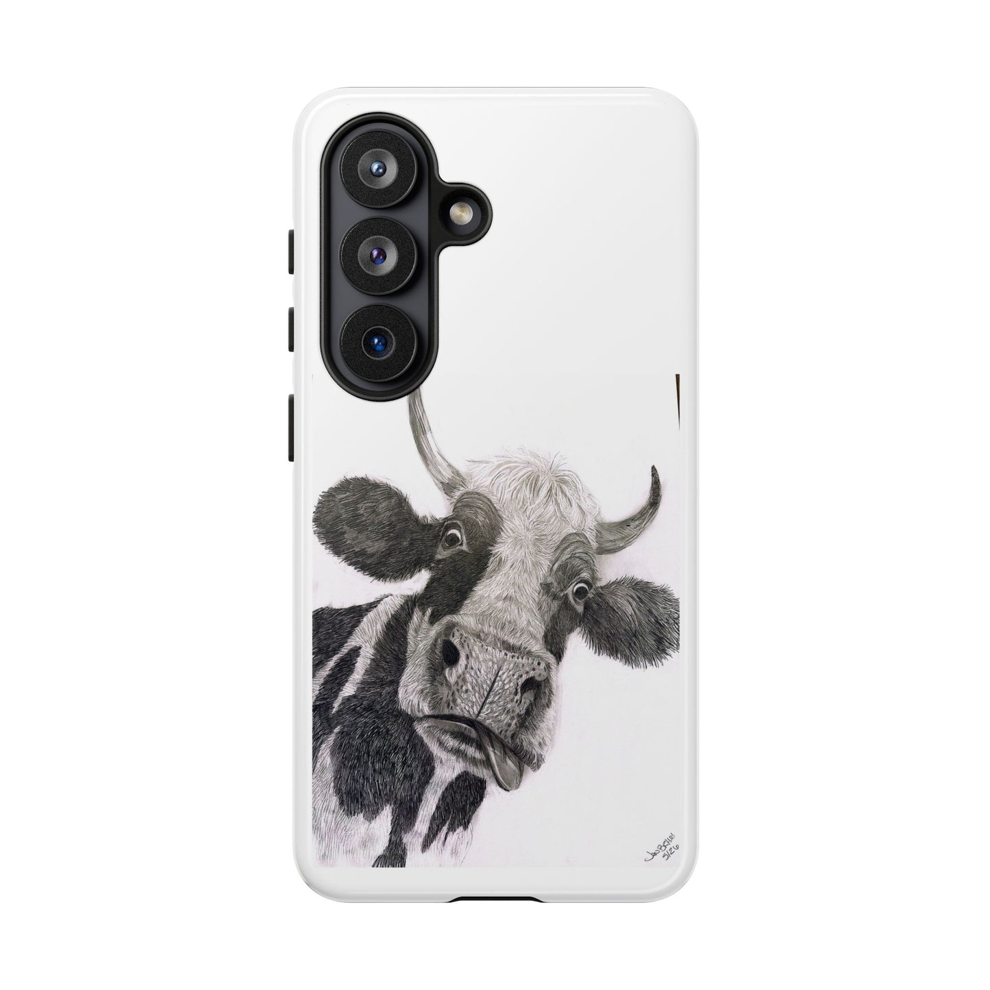 Cow Sketch Tough Phone Case — Protective iPhone Cover with Whimsical Cow Illustration