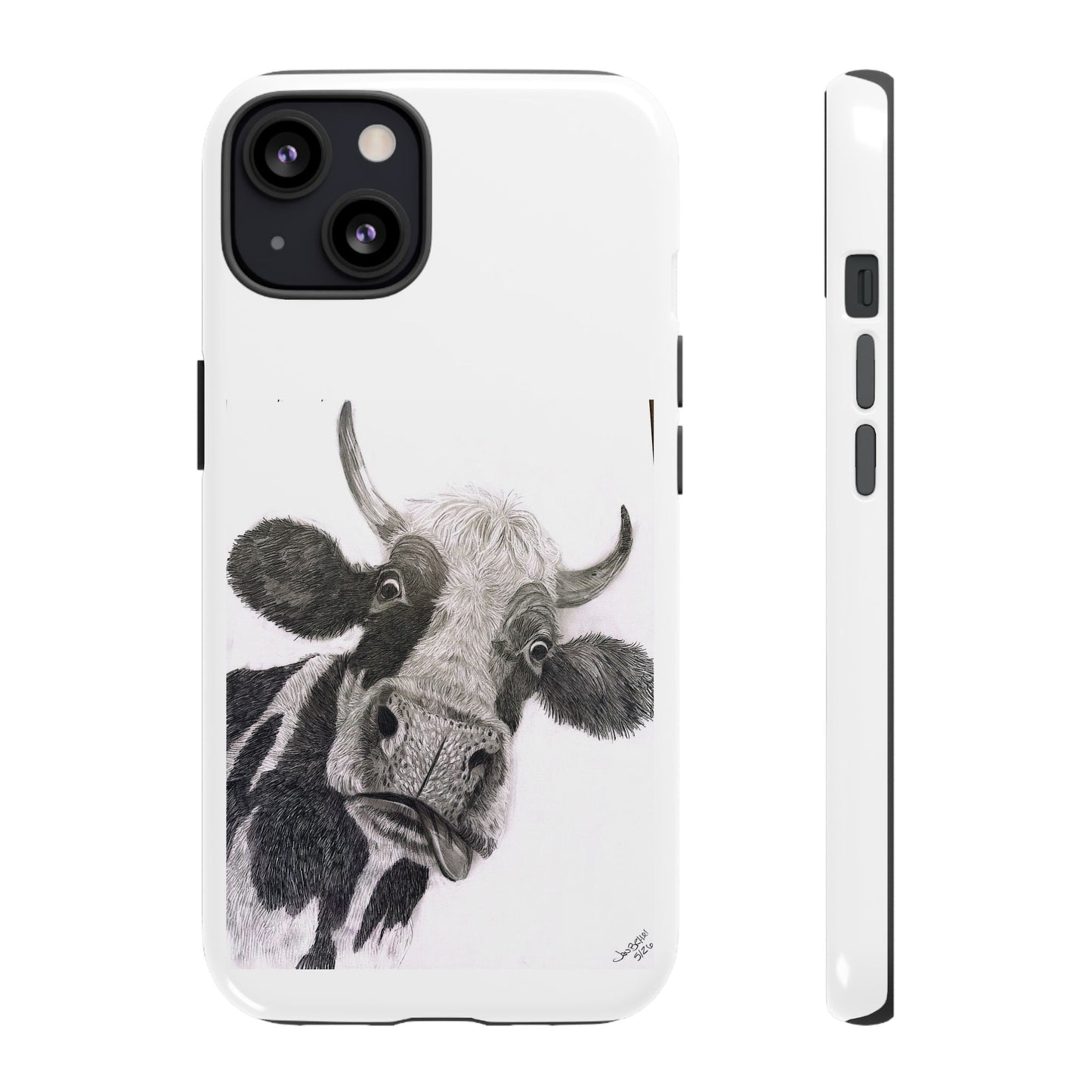 Cow Sketch Tough Phone Case — Protective iPhone Cover with Whimsical Cow Illustration