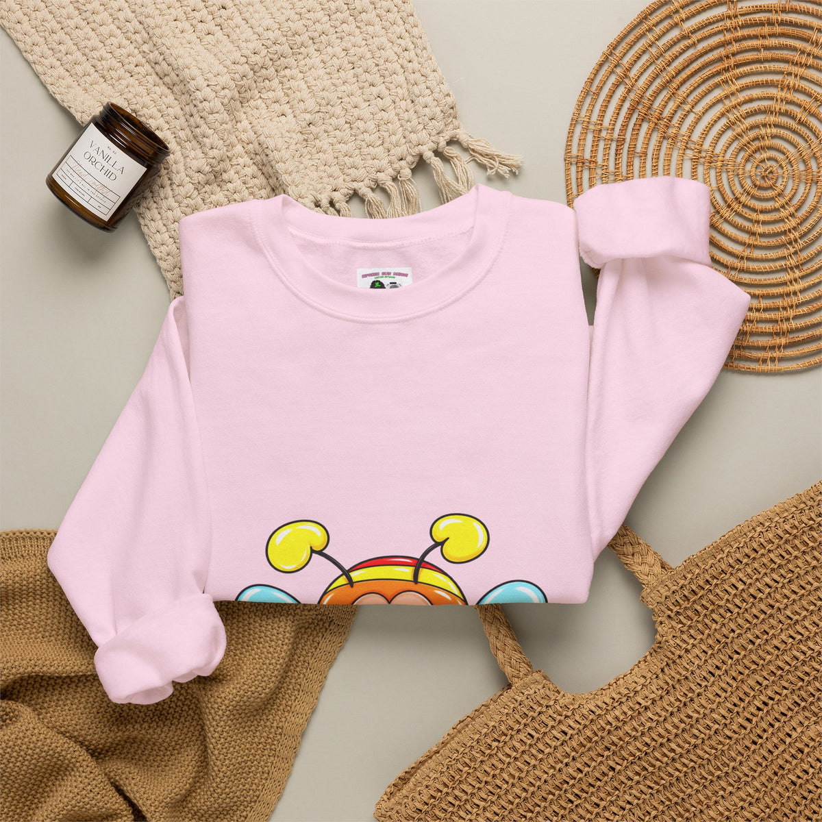 Tired Love bug  Crewneck Sweatshirt — Colorful Rainbow Cute Graphic