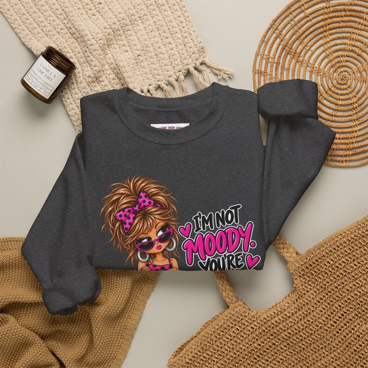 “I’m Not Moody, You’re Annoying” Girl & Pug Graphic Sweatshirt
