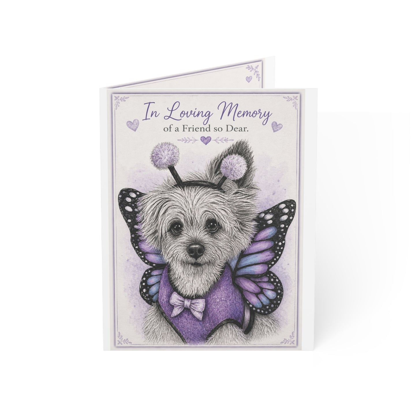 In Loving Memory Pet Sympathy Greeting Card — Butterfly Dog Memorial Card (1/10/30/50 pcs)
