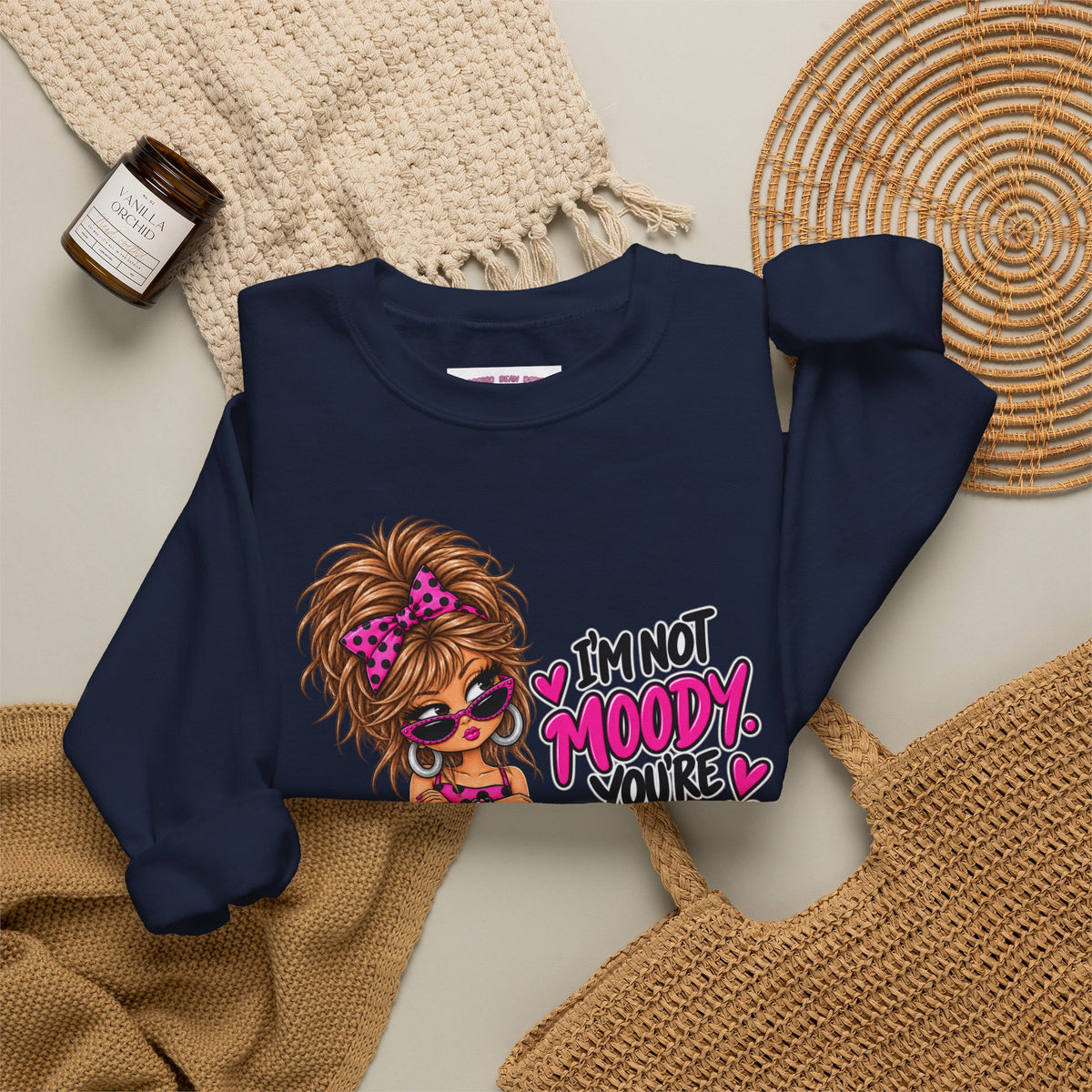 “I’m Not Moody, You’re Annoying” Girl & Pug Graphic Sweatshirt