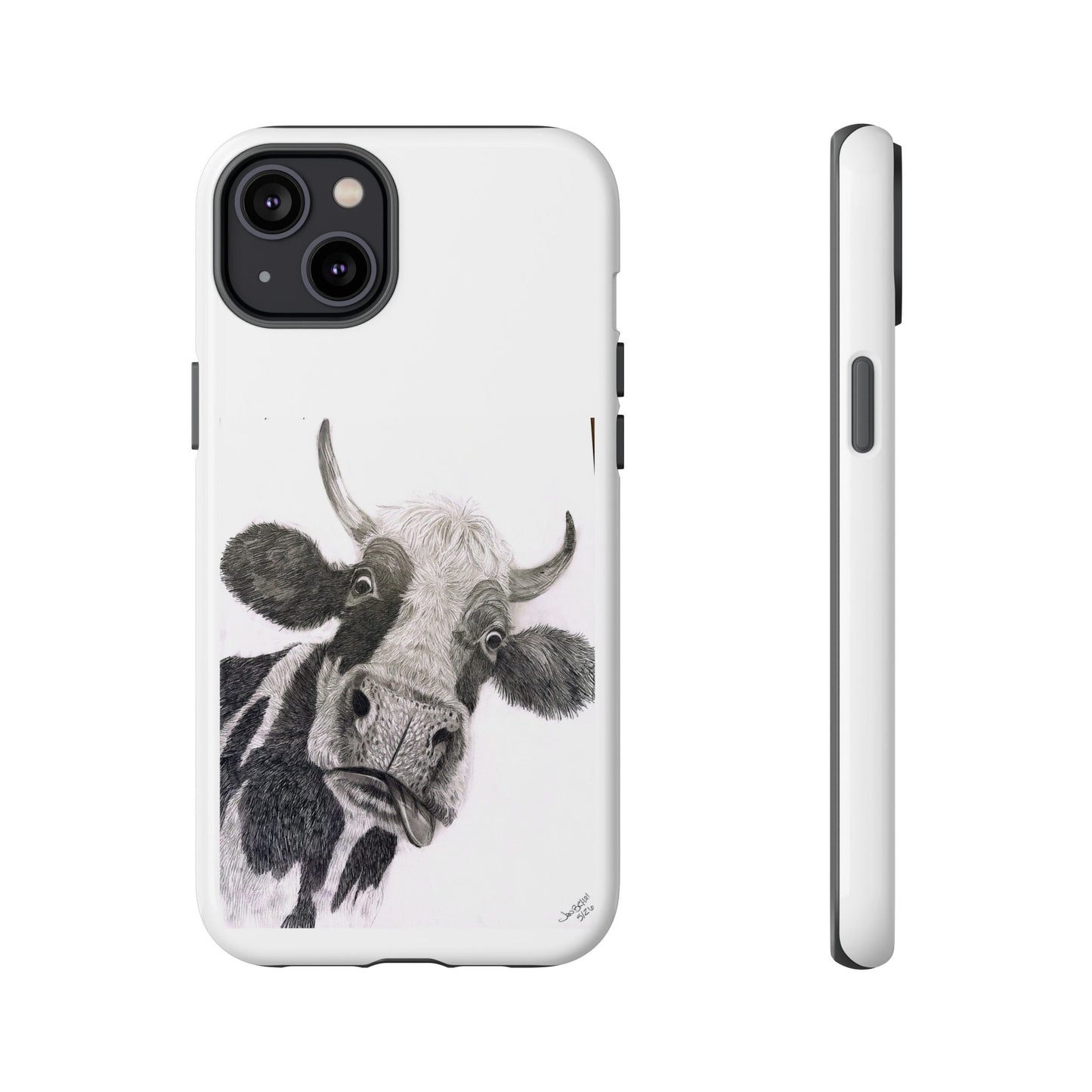 Cow Sketch Tough Phone Case — Protective iPhone Cover with Whimsical Cow Illustration