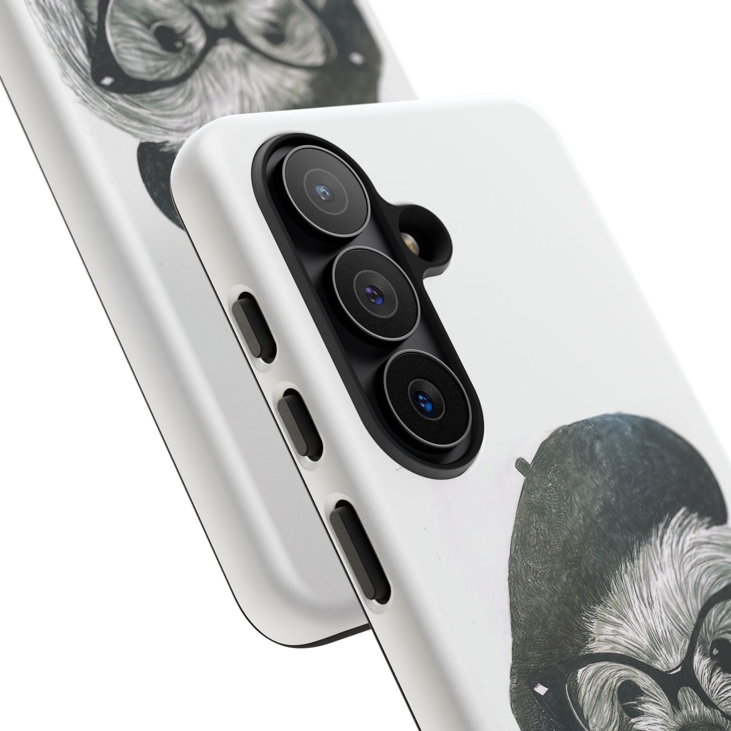Dog Portrait Phone Case — Dexter with Beret, Glasses & Bow Tie