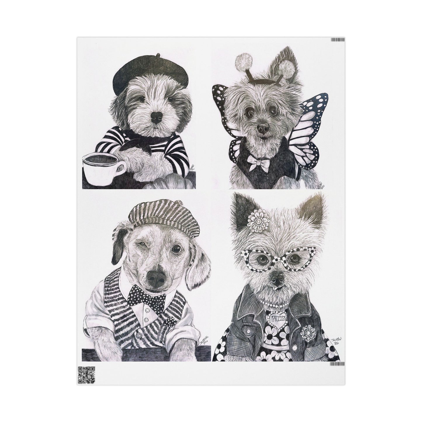 Sophia’s Gracie Wrapping paper Wrapping Paper — Black & White Pet Gift Wrap Roll
