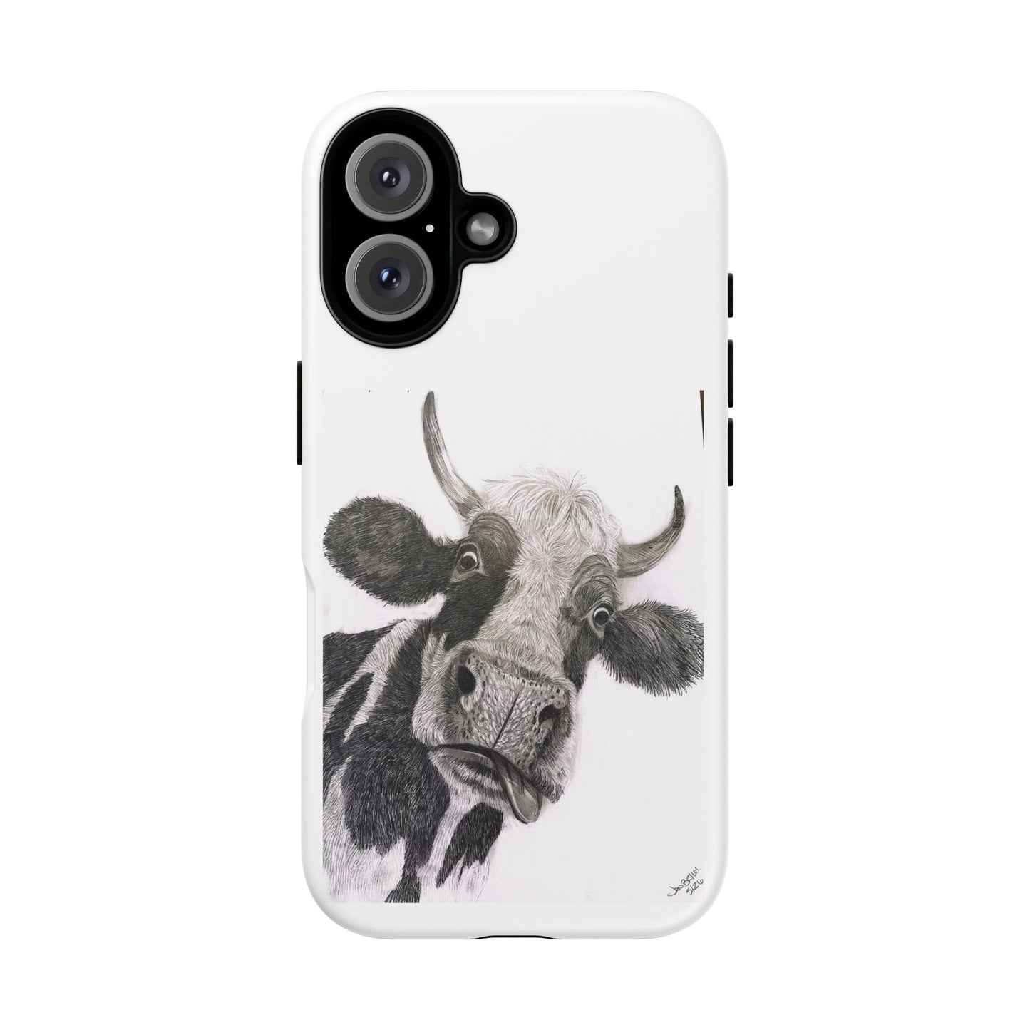 Cow Sketch Tough Phone Case — Protective iPhone Cover with Whimsical Cow Illustration