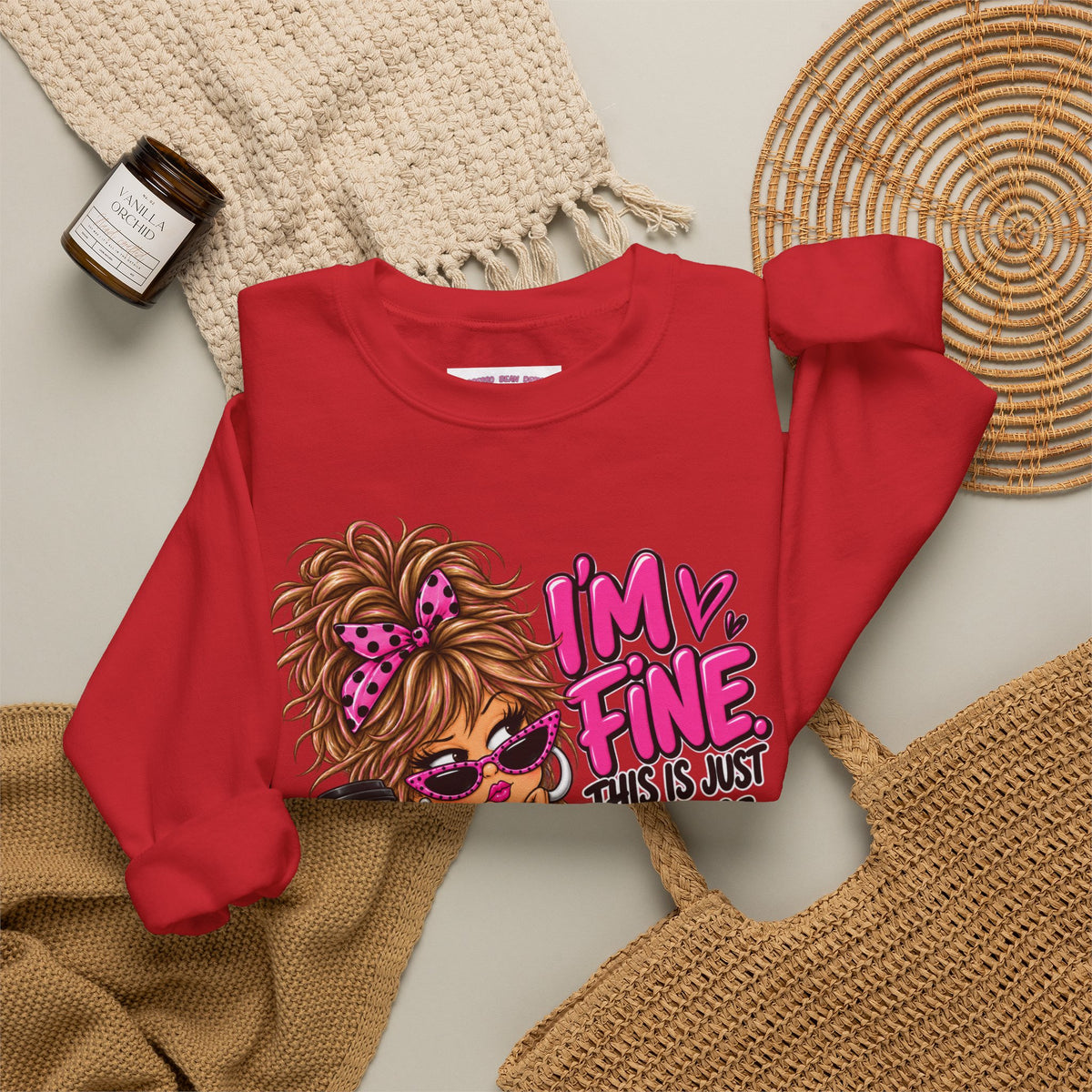 I'm Fine Graphic Sweatshirt — 'This Is Just My Face' Cozy Crewneck