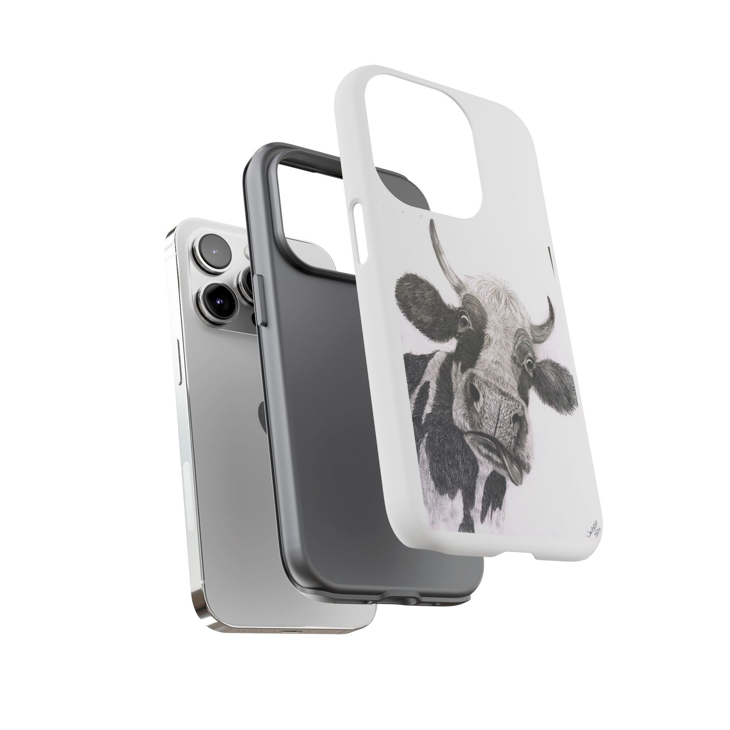 Cow Sketch Tough Phone Case — Protective iPhone Cover with Whimsical Cow Illustration
