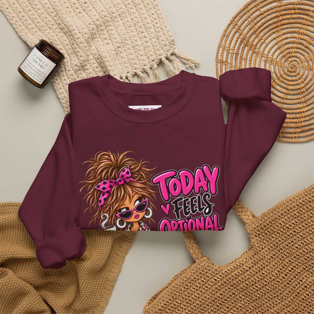 Crewneck Sweatshirt — "Today I Feel Optional" Cute Leopard Girl Graphic