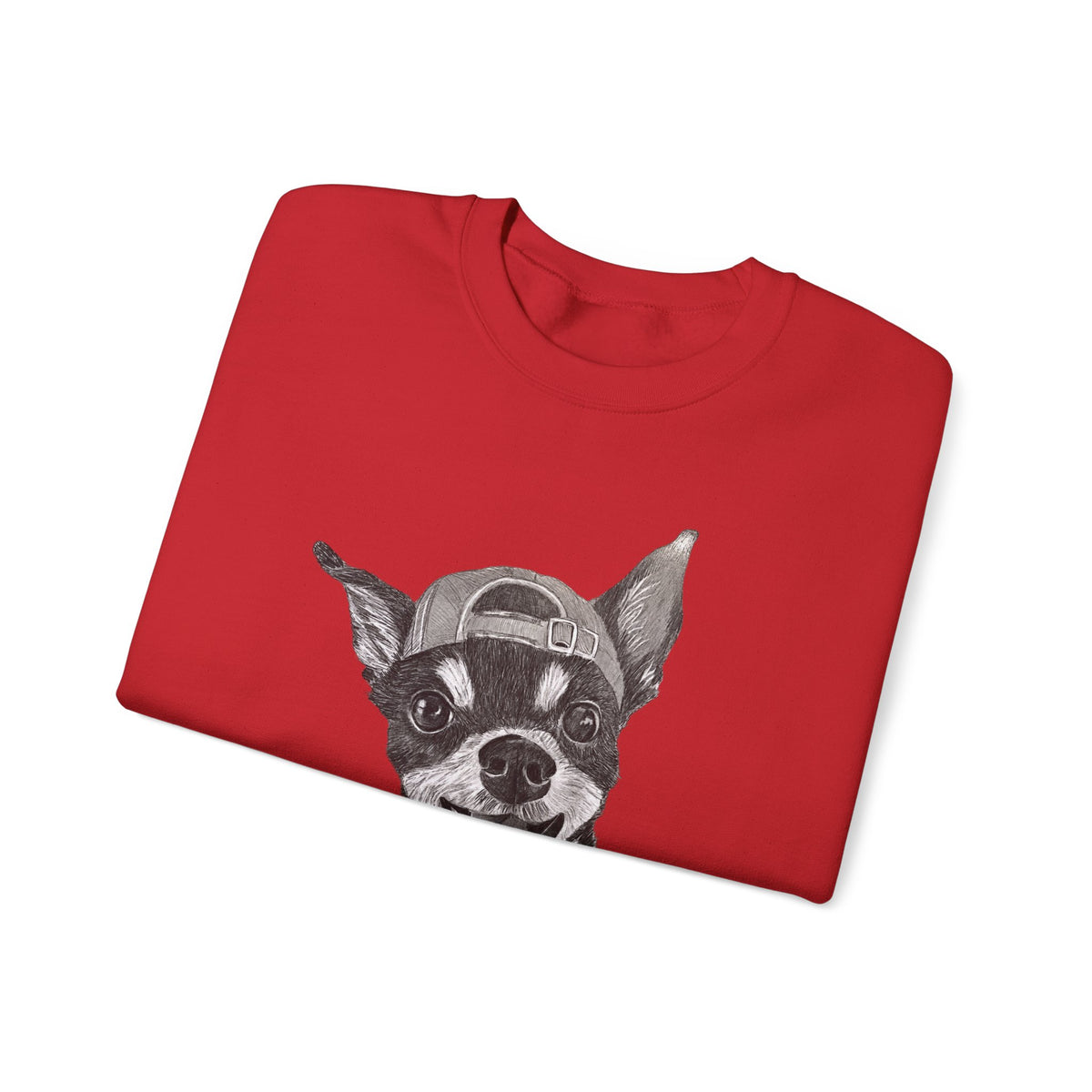 Fang Crewneck Sweatshirt — Retro Pup Graphic with Script Sleeve