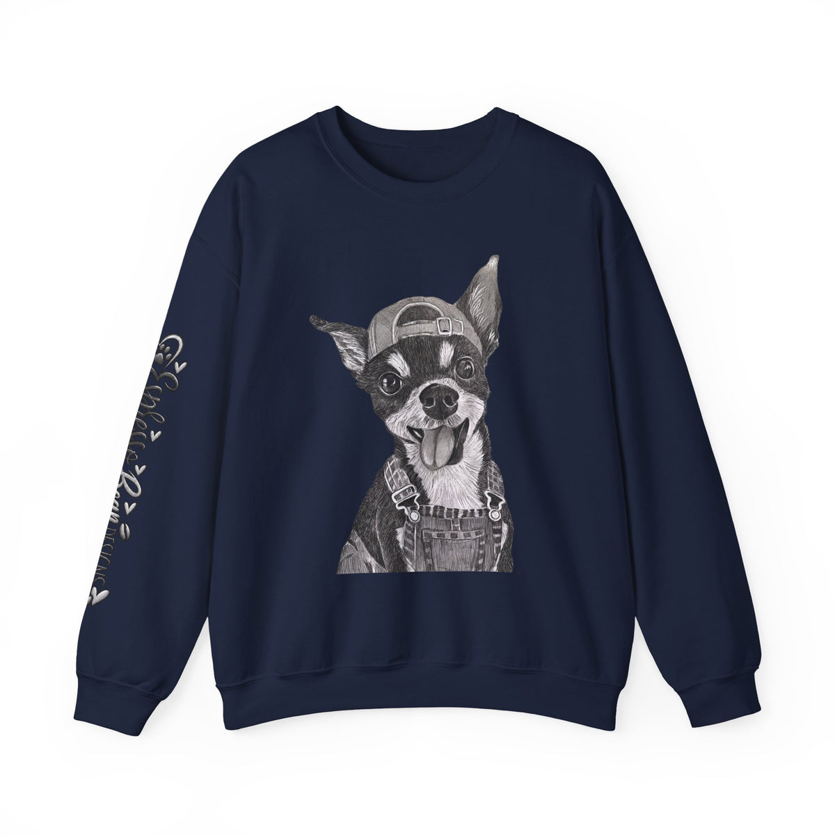 Fang Crewneck Sweatshirt — Retro Pup Graphic with Script Sleeve