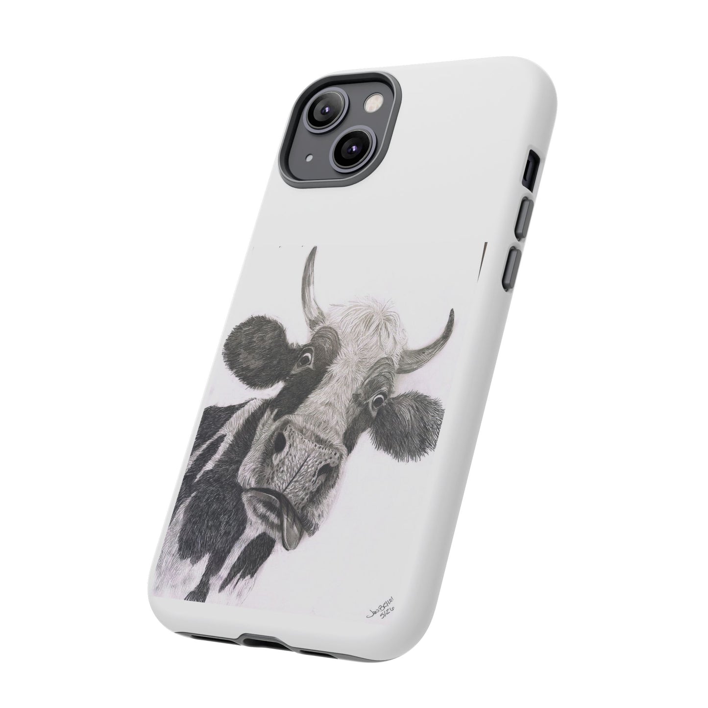 Cow Sketch Tough Phone Case — Protective iPhone Cover with Whimsical Cow Illustration