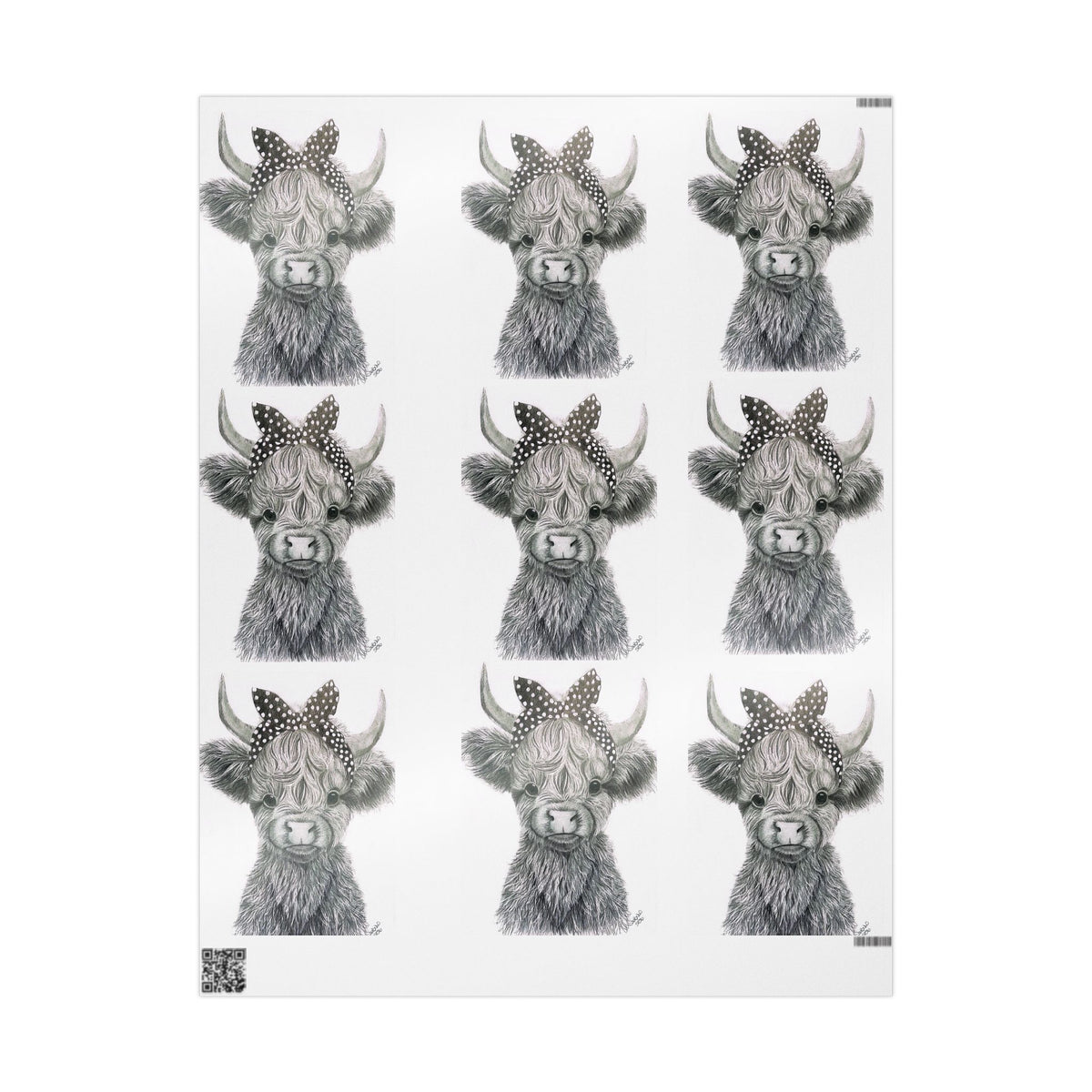 Highland Cow Wrapping Paper Roll — Black & White Highland Cattle Gift Wrap
