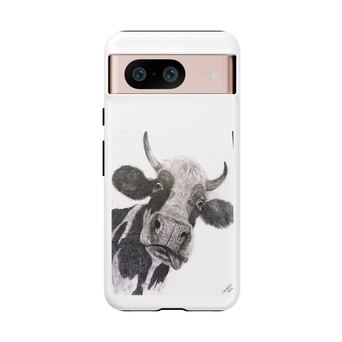 Cow Sketch Tough Phone Case — Protective iPhone Cover with Whimsical Cow Illustration
