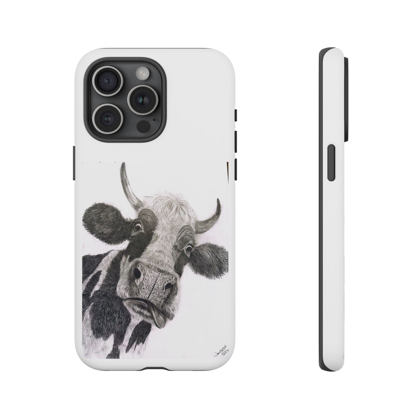 Cow Sketch Tough Phone Case — Protective iPhone Cover with Whimsical Cow Illustration