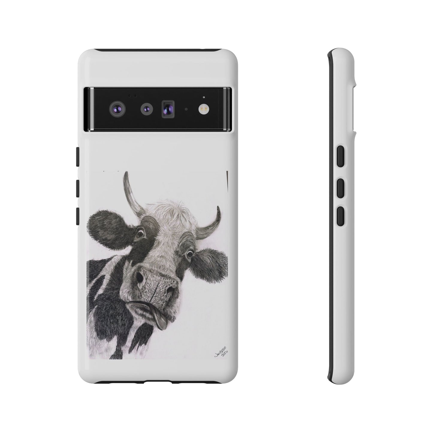 Cow Sketch Tough Phone Case — Protective iPhone Cover with Whimsical Cow Illustration