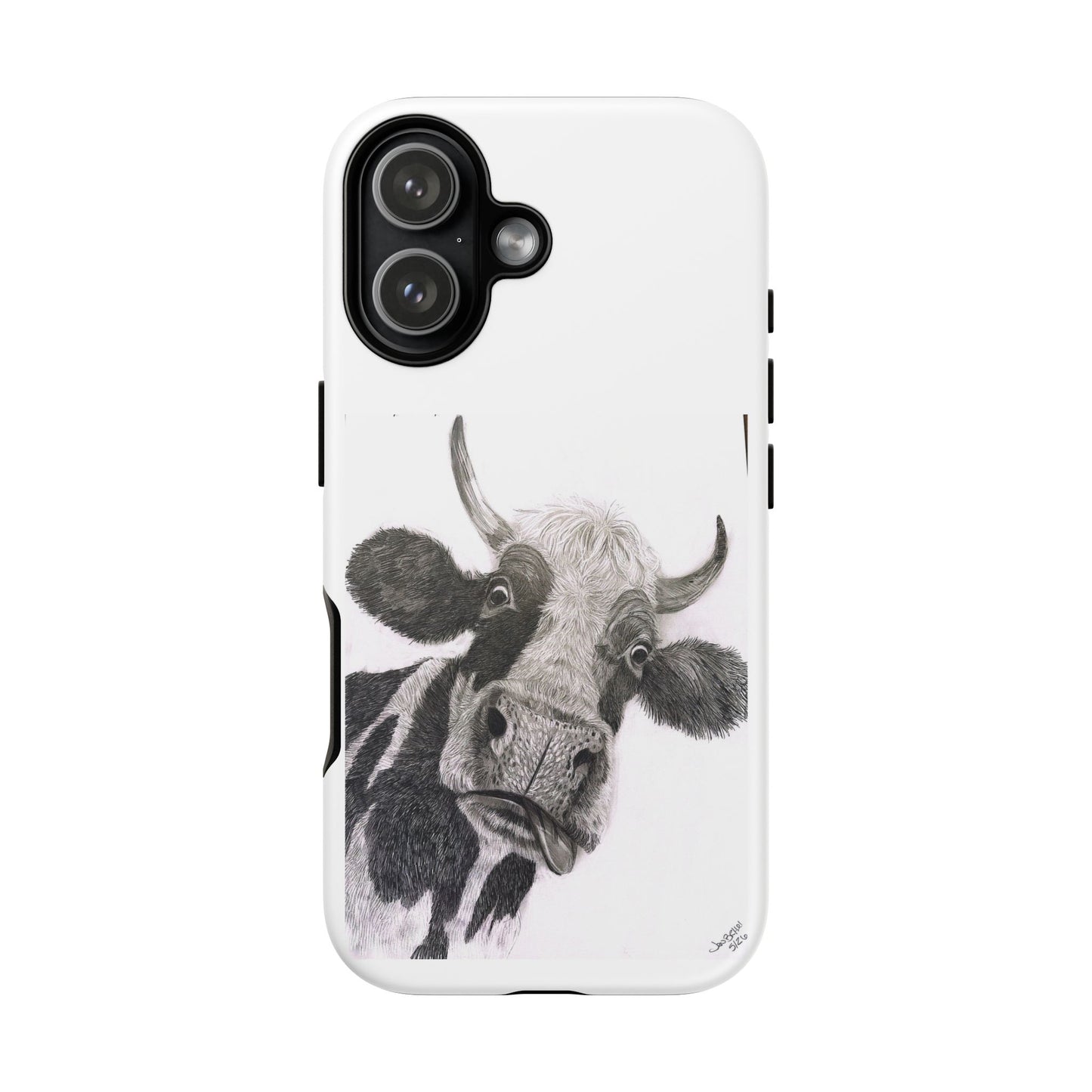 Cow Sketch Tough Phone Case — Protective iPhone Cover with Whimsical Cow Illustration