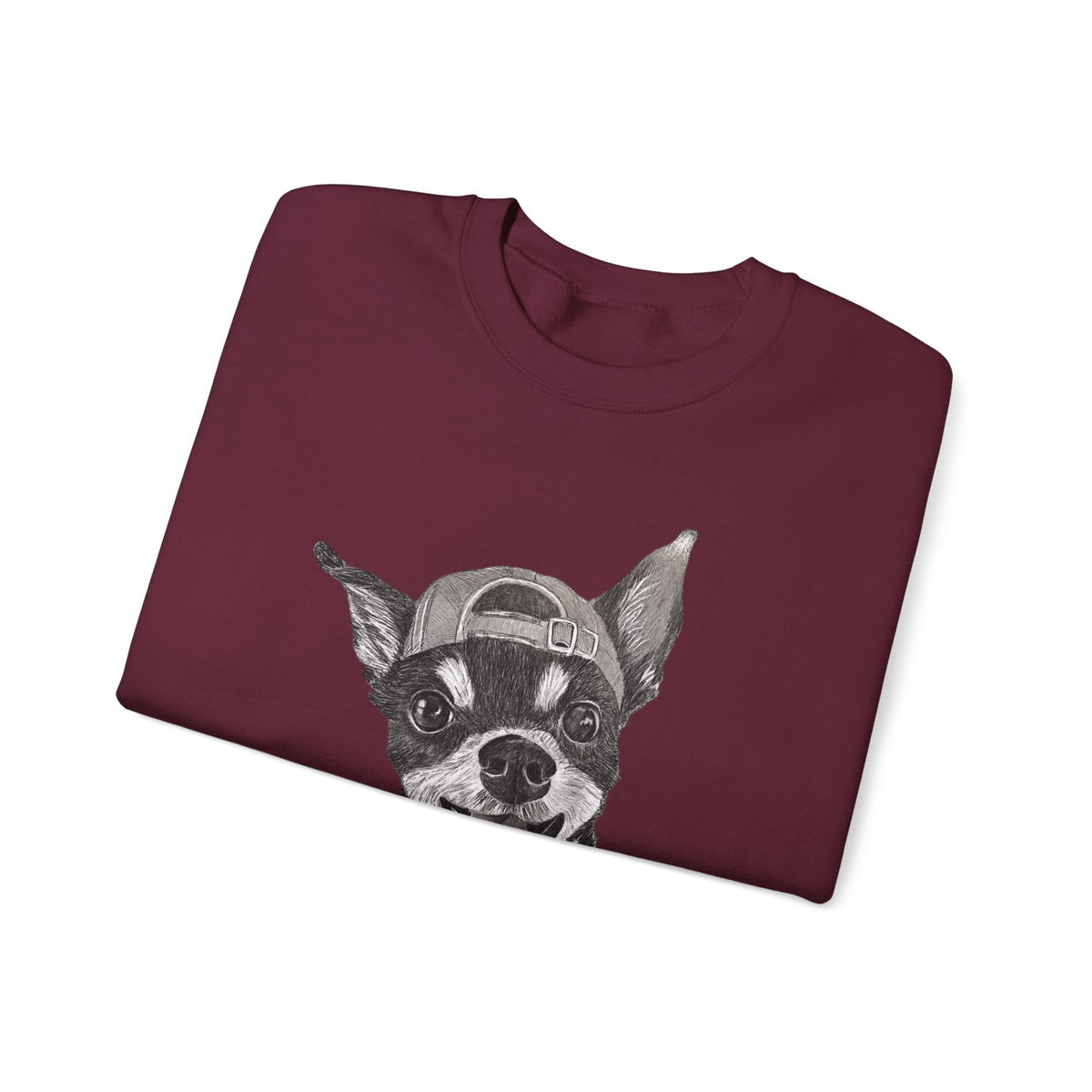 Fang Crewneck Sweatshirt — Retro Pup Graphic with Script Sleeve