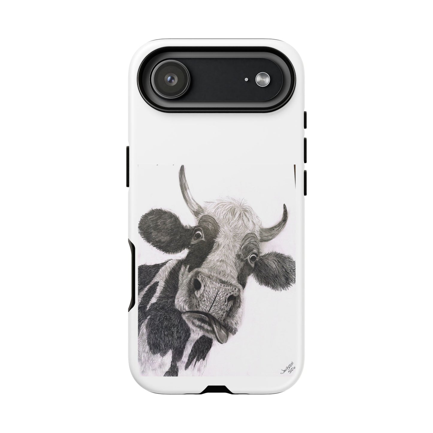 Cow Sketch Tough Phone Case — Protective iPhone Cover with Whimsical Cow Illustration