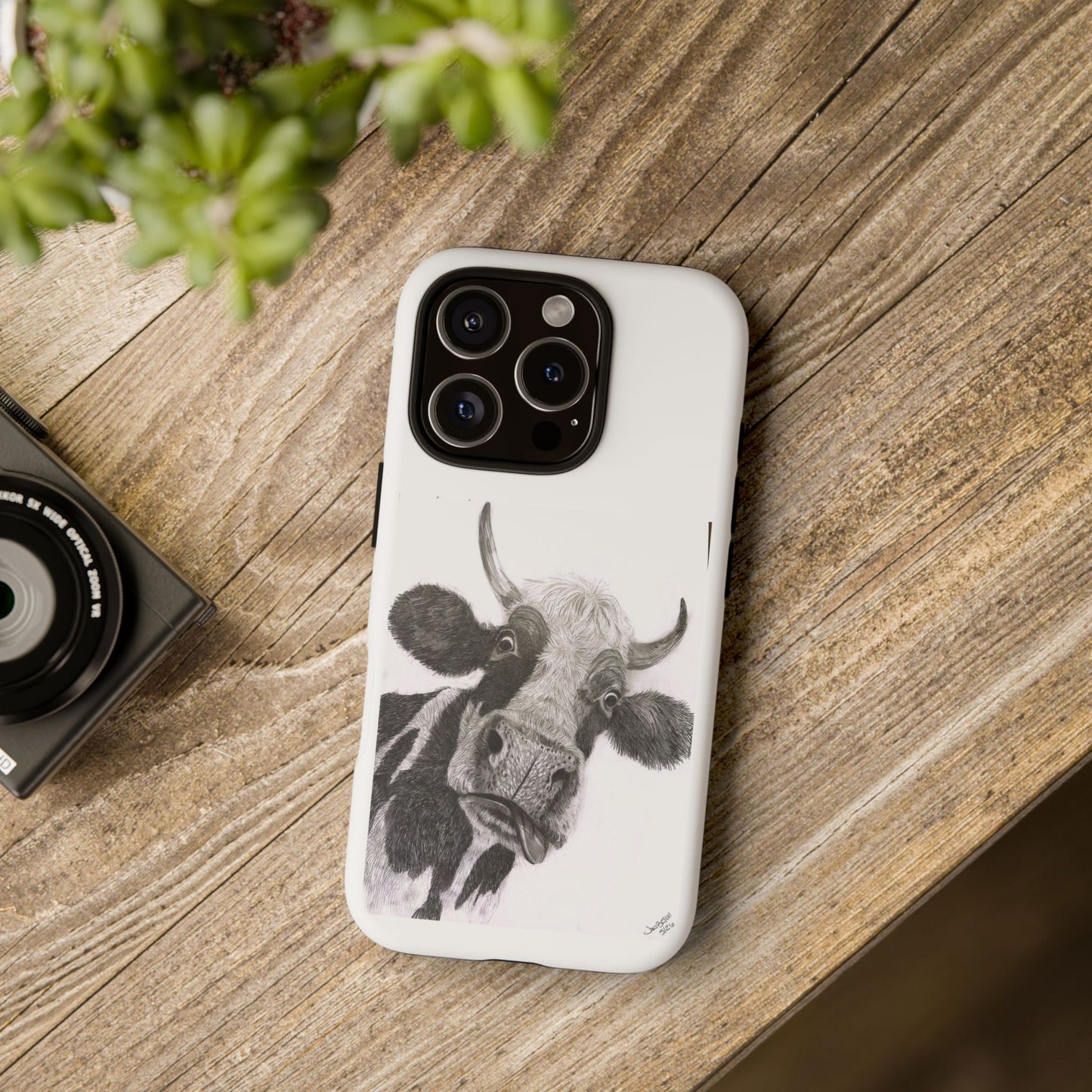 Cow Sketch Tough Phone Case — Protective iPhone Cover with Whimsical Cow Illustration