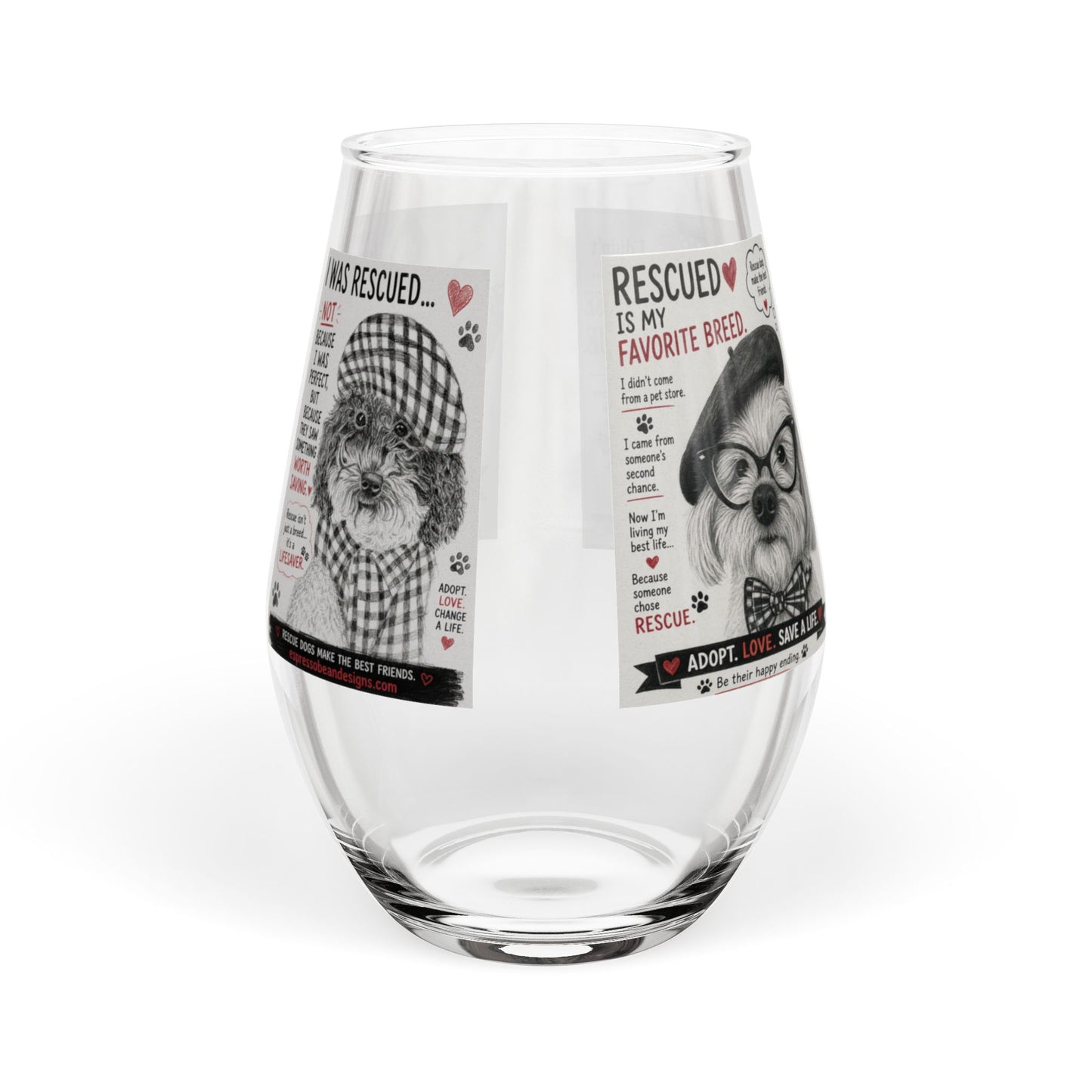 Rescued Is My Favorite Breed Stemless Wine Glass – Rescue Dog Wine Glass, 11.75 oz