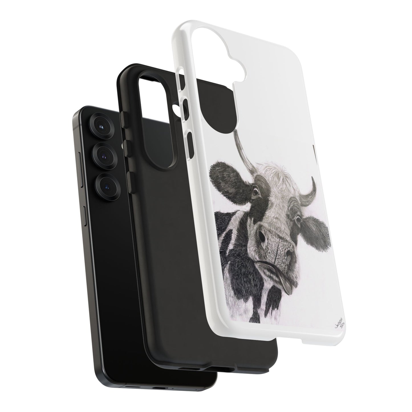 Cow Sketch Tough Phone Case — Protective iPhone Cover with Whimsical Cow Illustration