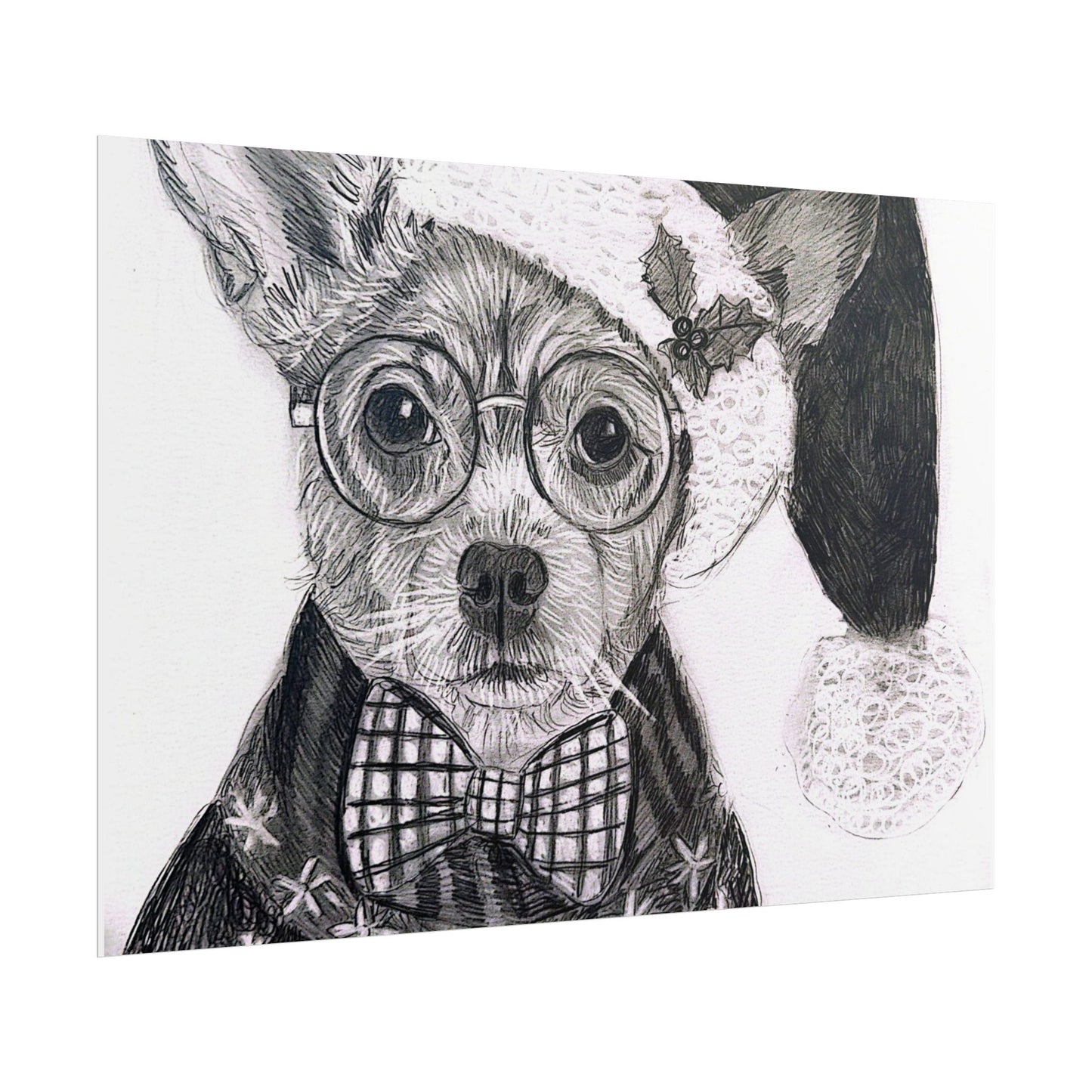 Brutus in Santa Hat Rolled Poster — Holiday Dog Art Print