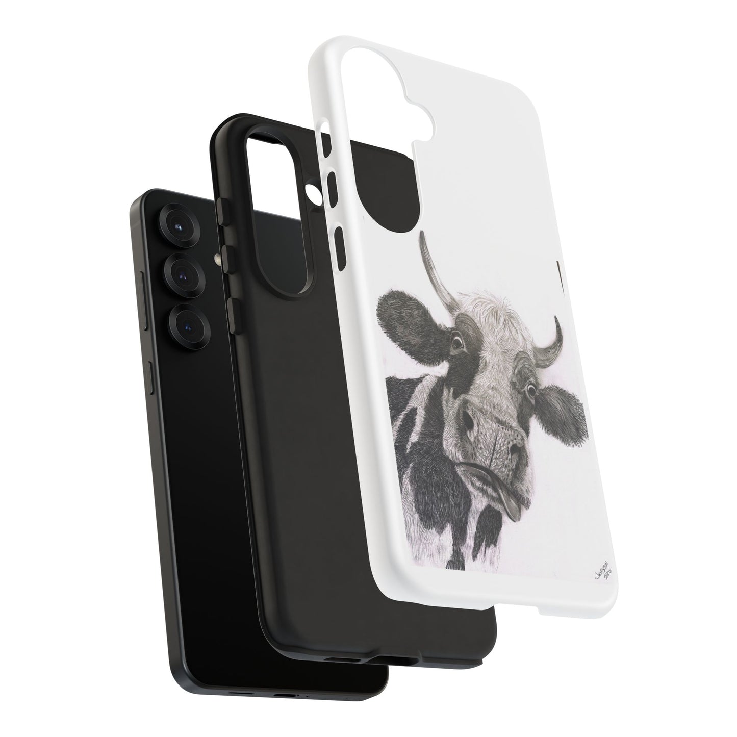 Cow Sketch Tough Phone Case — Protective iPhone Cover with Whimsical Cow Illustration