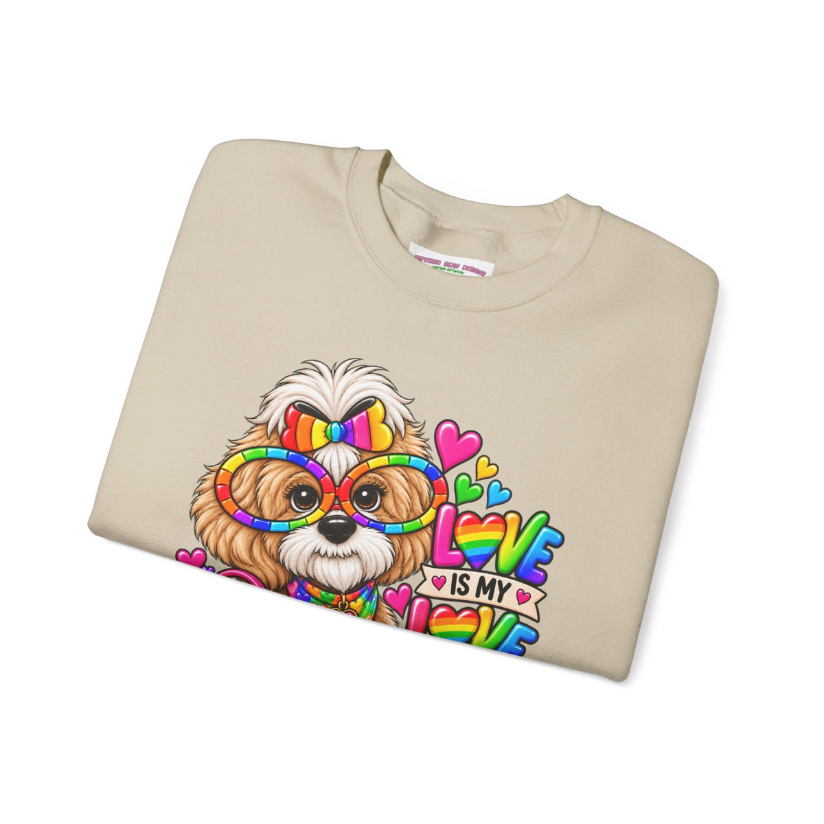 Rainbow Pup Crewneck Sweatshirt — "Love Is My Love Language" Cute Pride Dog Graphic