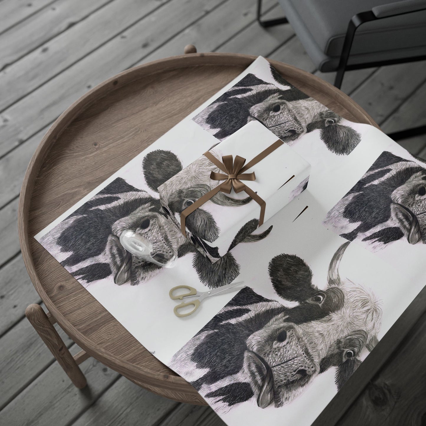 Cow Pattern Wrapping Paper — Black & White Animal Print Gift Wrap