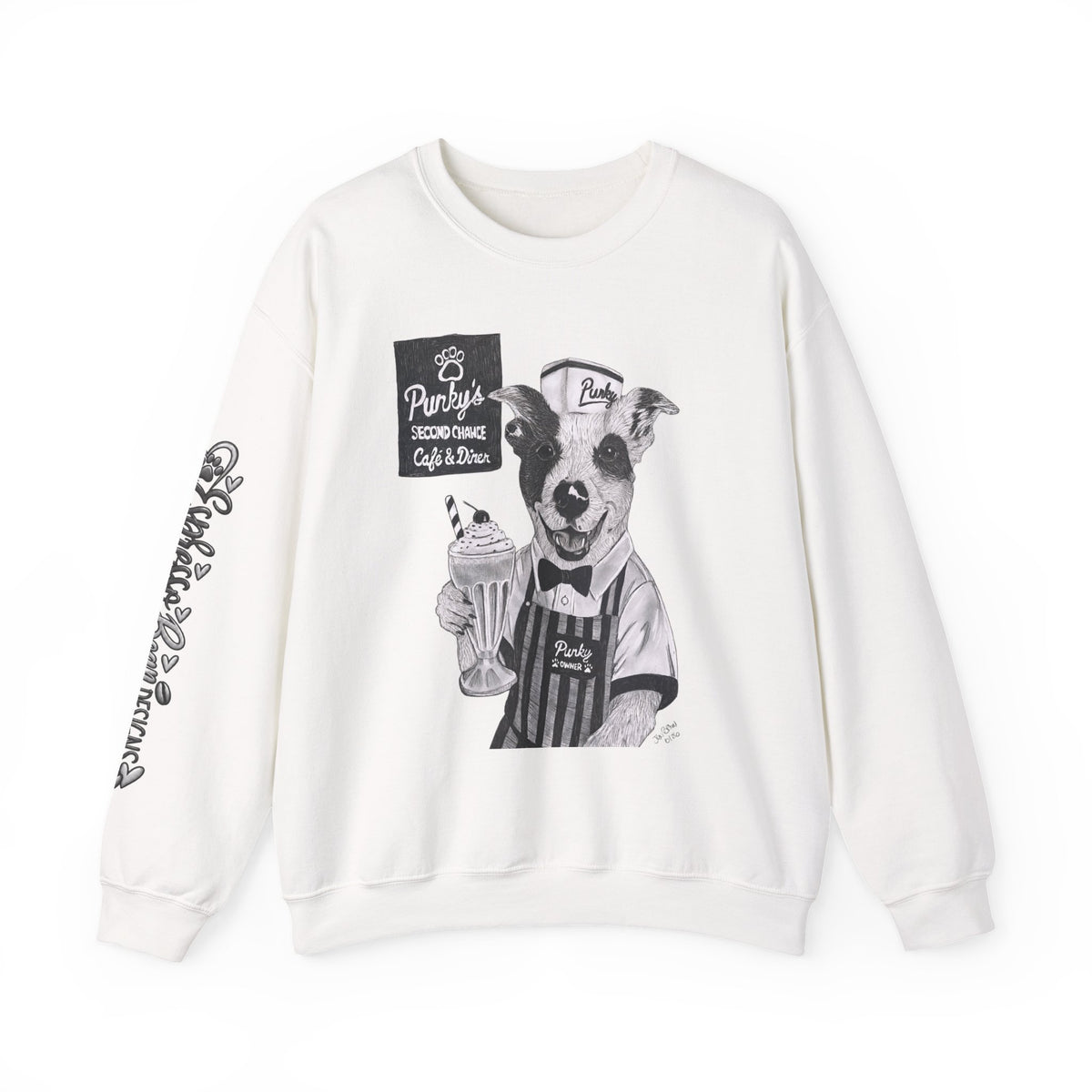 Dog Crewneck Sweatshirt — 'Meet Punky' Rescue Cafe Graphic
