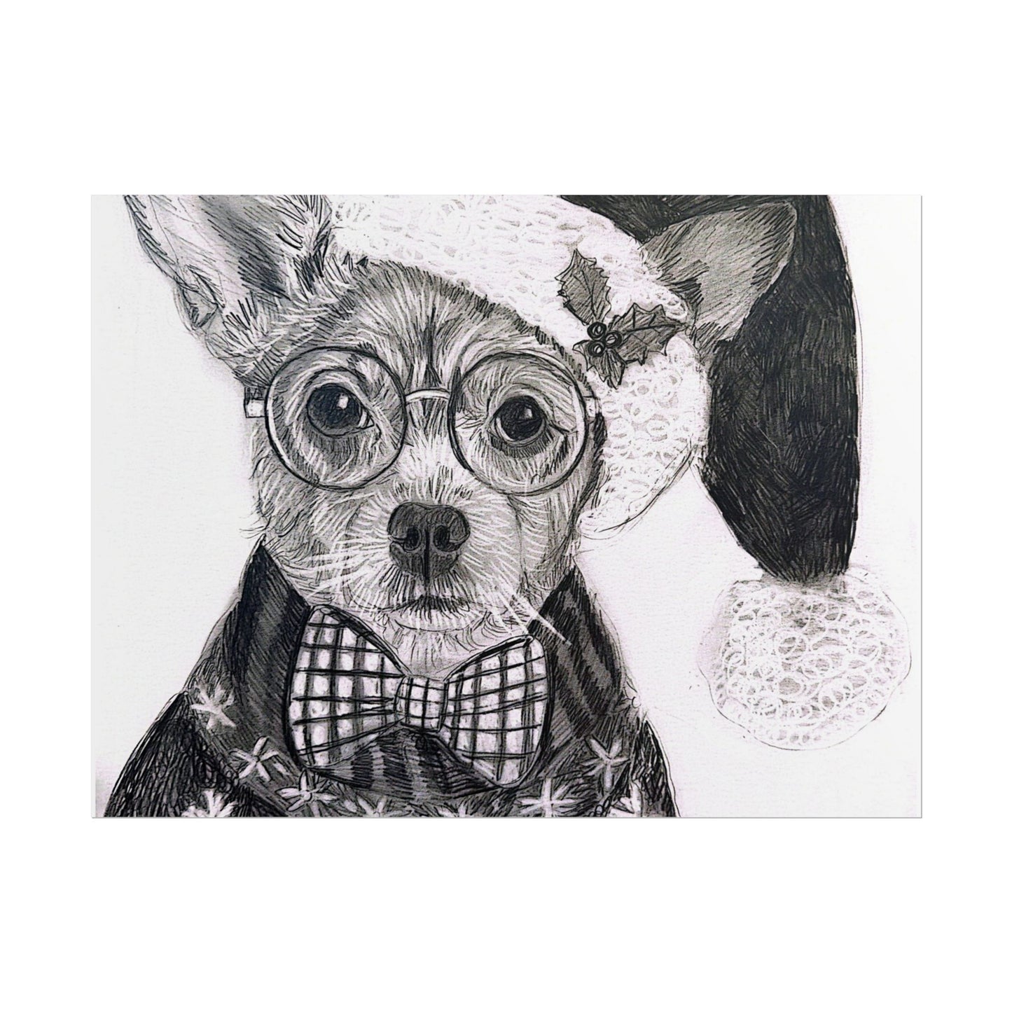 Brutus in Santa Hat Rolled Poster — Holiday Dog Art Print