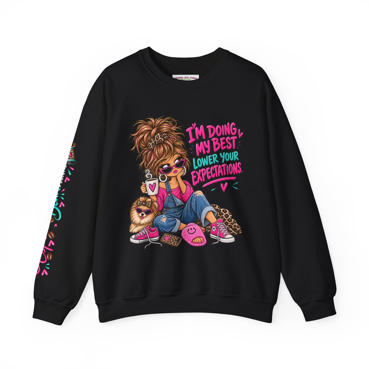 I'm Doing My Best Crewneck Sweatshirt — Cute Girl & Puppy Graphic