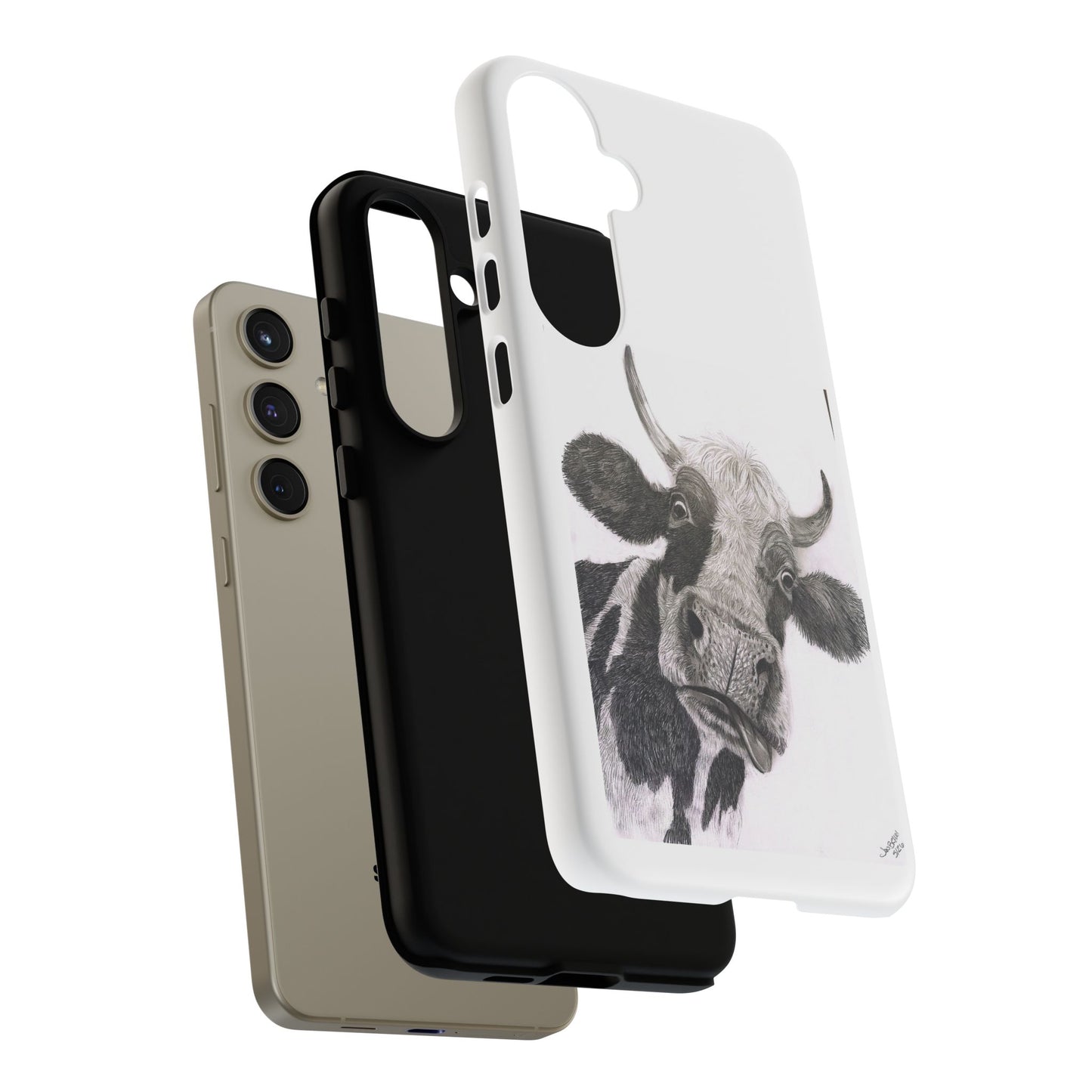 Cow Sketch Tough Phone Case — Protective iPhone Cover with Whimsical Cow Illustration