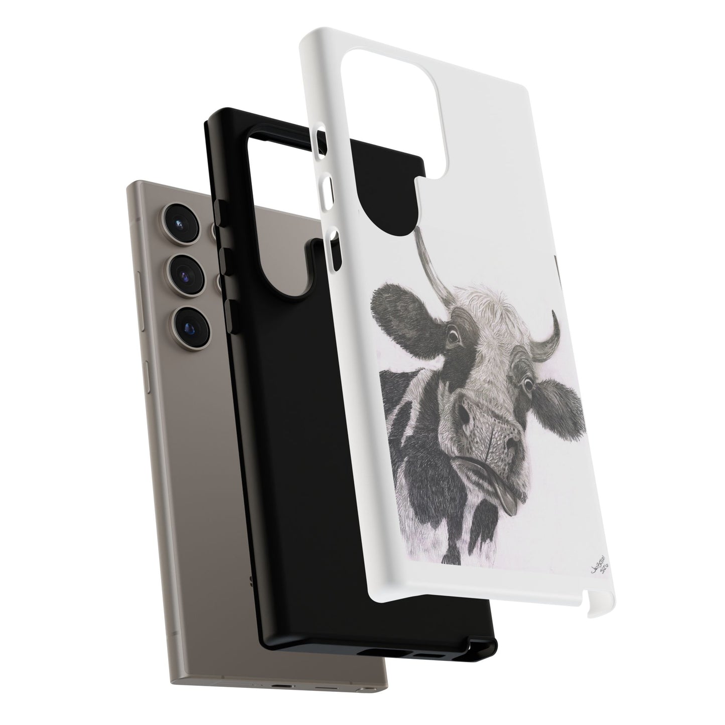 Cow Sketch Tough Phone Case — Protective iPhone Cover with Whimsical Cow Illustration