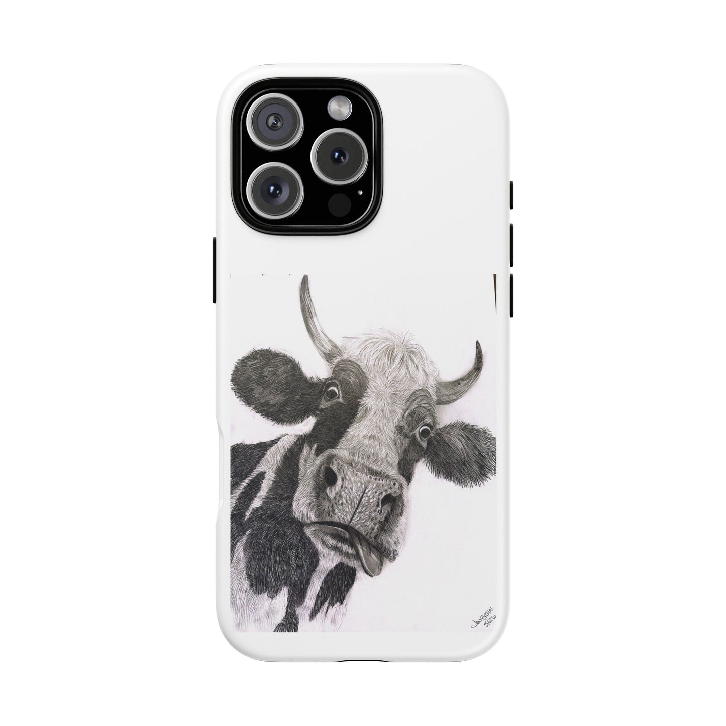 Cow Sketch Tough Phone Case — Protective iPhone Cover with Whimsical Cow Illustration