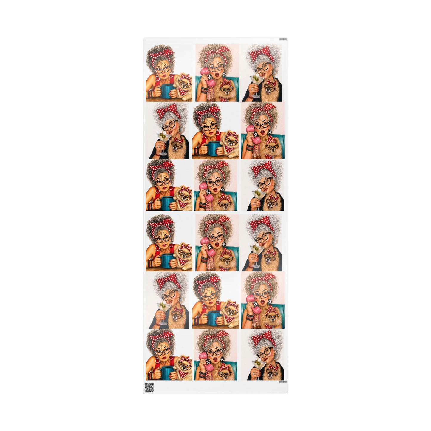 Wrapping Paper Perky Pearl and Latte — Retro Glam Portrait Pattern Gift Wrap