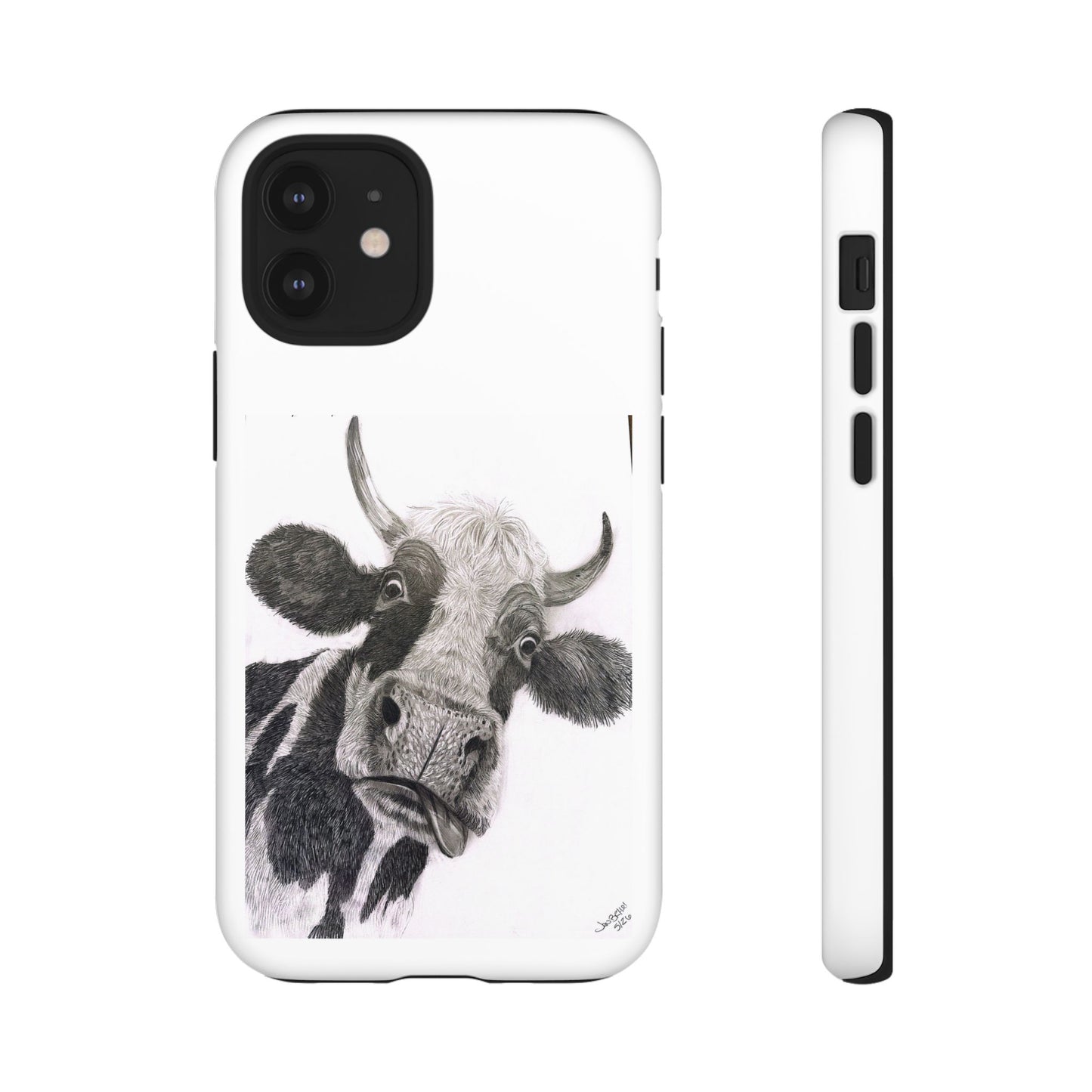 Cow Sketch Tough Phone Case — Protective iPhone Cover with Whimsical Cow Illustration