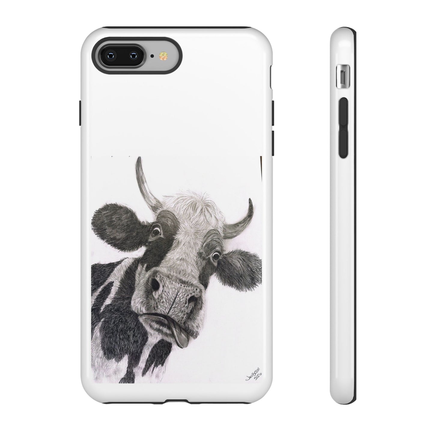 Cow Sketch Tough Phone Case — Protective iPhone Cover with Whimsical Cow Illustration