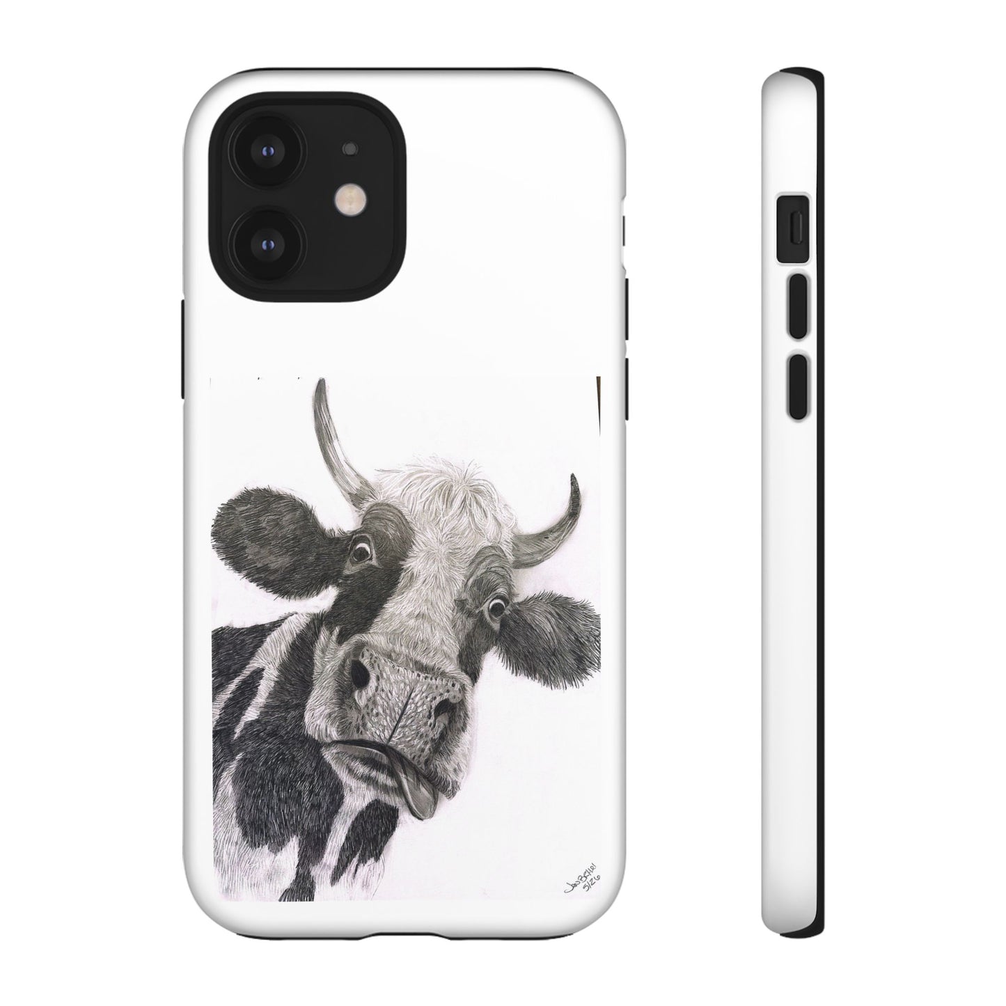 Cow Sketch Tough Phone Case — Protective iPhone Cover with Whimsical Cow Illustration