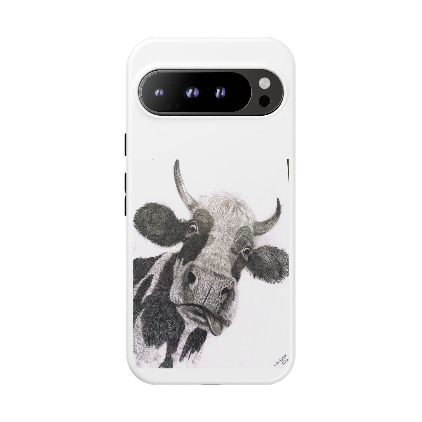 Cow Sketch Tough Phone Case — Protective iPhone Cover with Whimsical Cow Illustration
