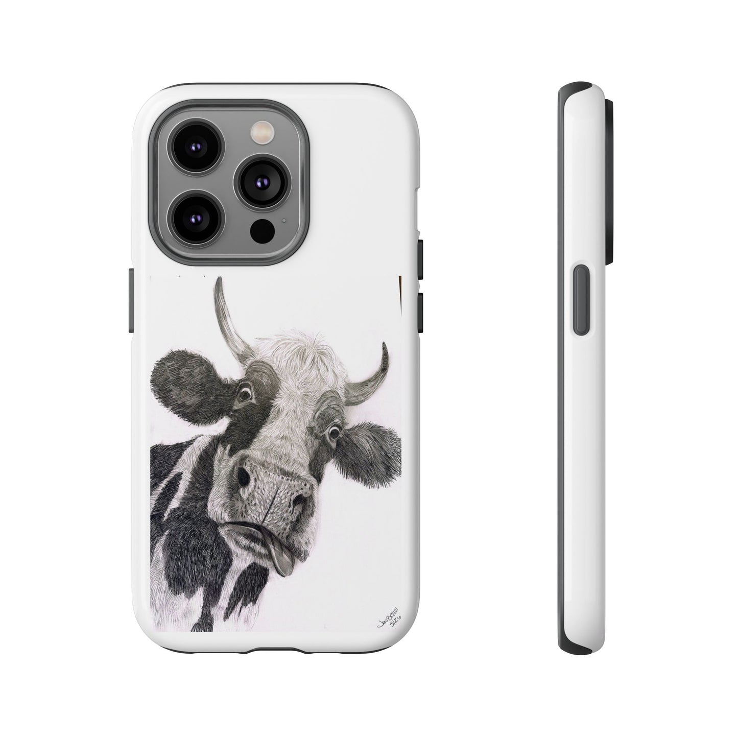 Cow Sketch Tough Phone Case — Protective iPhone Cover with Whimsical Cow Illustration