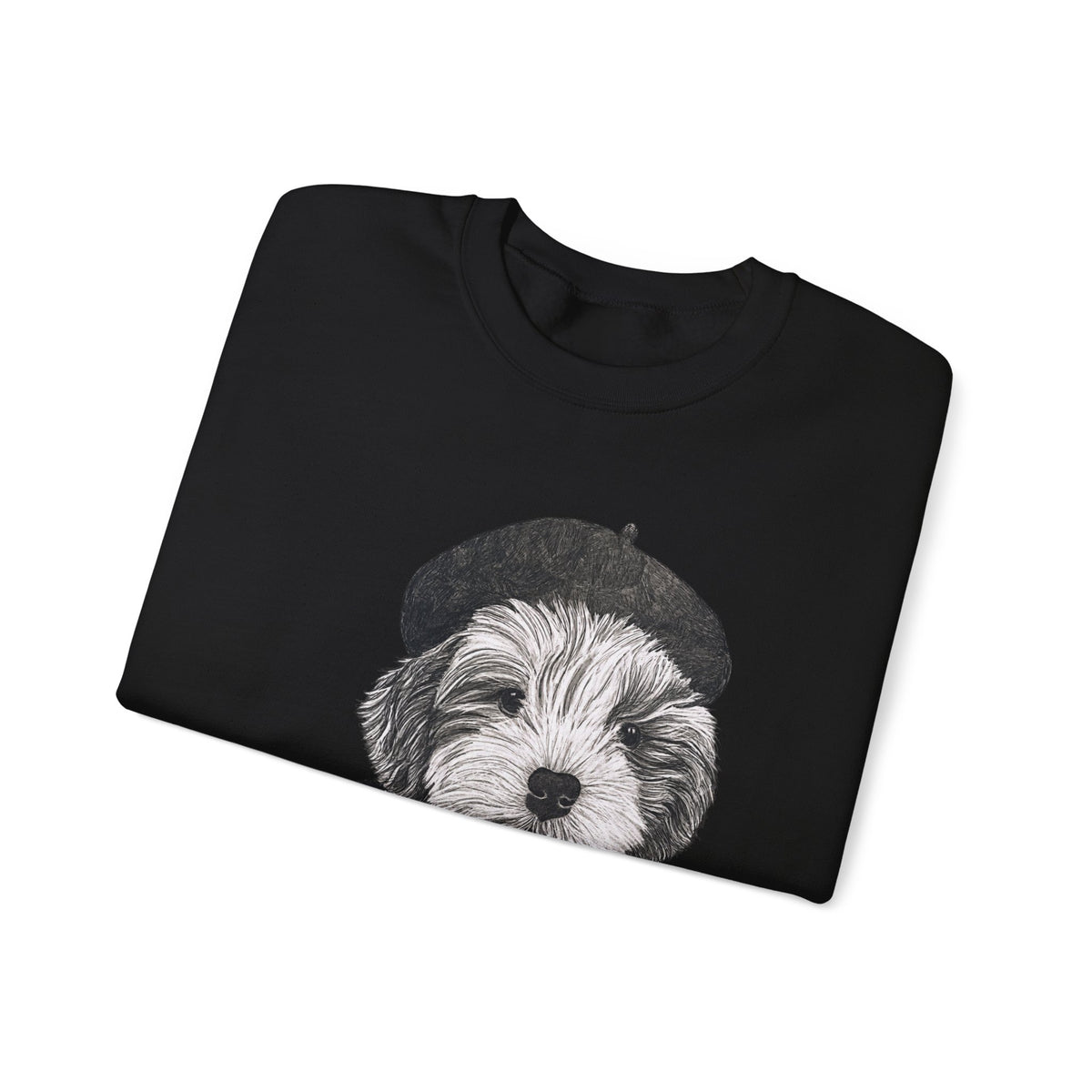 French Pup Pierre Coffee Sweatshirt — Cute Puppy in Beret Graphic Crewneck