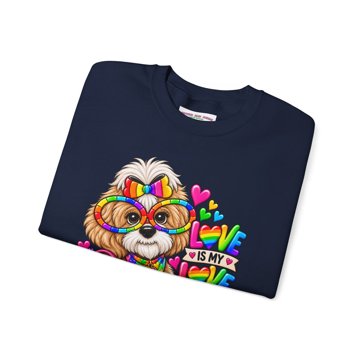 Rainbow Pup Crewneck Sweatshirt — "Love Is My Love Language" Cute Pride Dog Graphic
