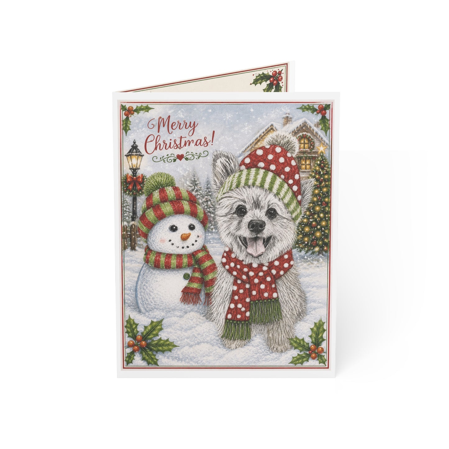 Christmas Dog & Snowman Greeting Card – Merry Christmas Holiday Cards (1, 10, 30, 50 pcs)
